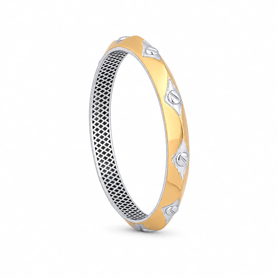 Gold-Silver Studded Panel Ladies Bangle | 925 Sterling Silver