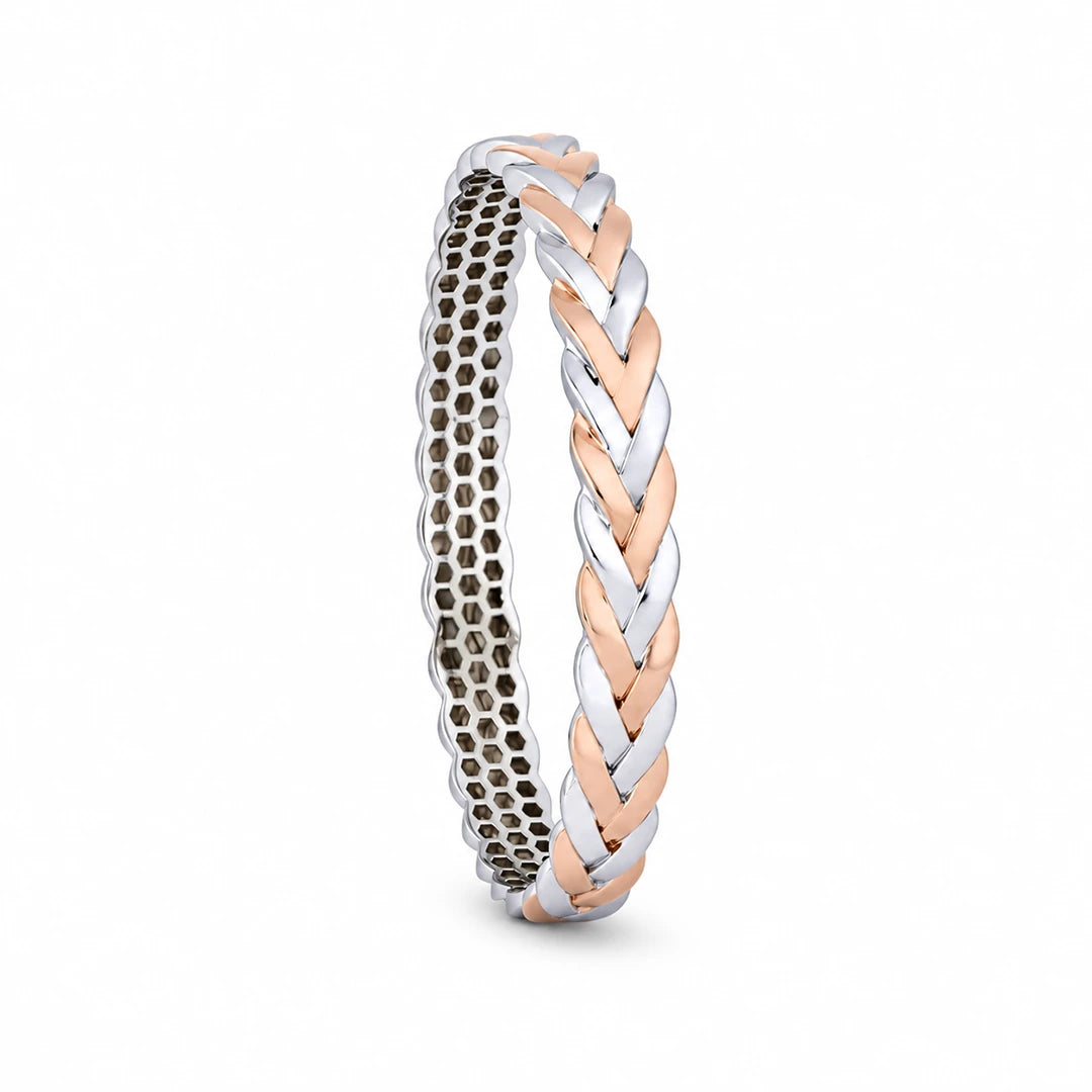 Rose-Silver Braided Chevron Ladies Bangle | 925 Sterling Silver