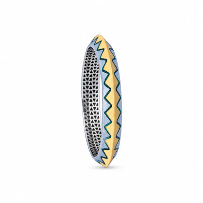 Gold-Silver Enamel Zigzag Ladies Bangle | 925 Sterling Silver