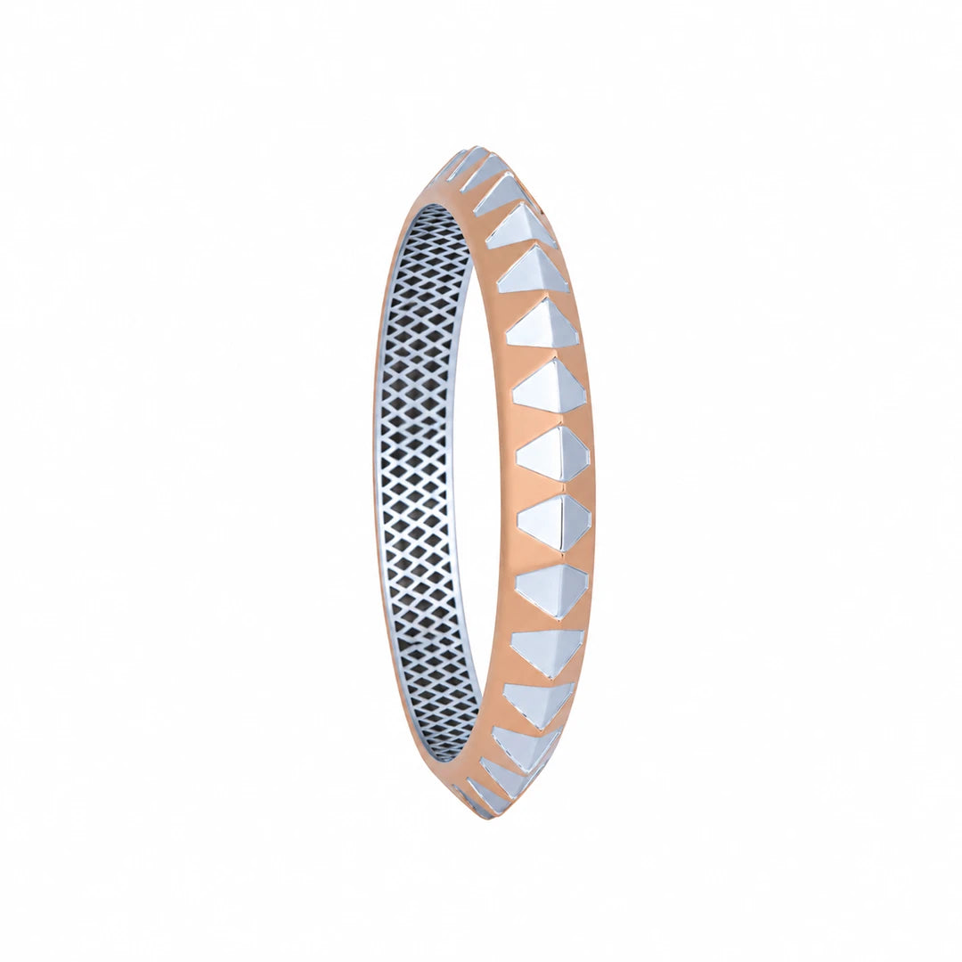 Rose-Silver Geometric Shield Ladies Bangle | 925 Sterling Silver