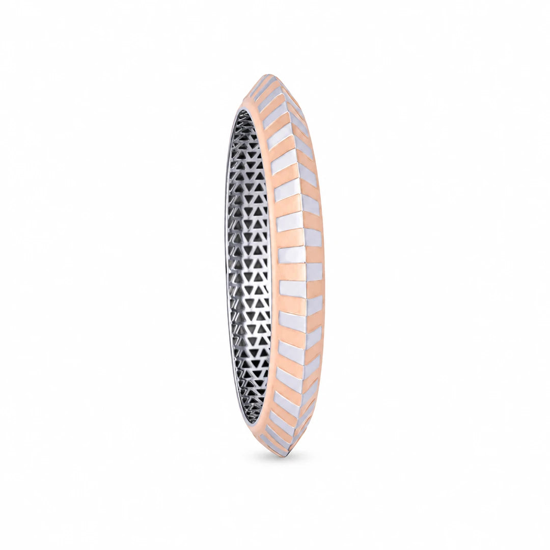 Rose-Silver Herringbone Stripe Ladies Bangle | 925 Sterling Silver