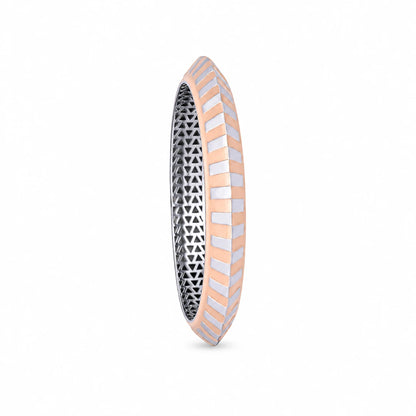 Rose-Silver Herringbone Stripe Ladies Bangle | 925 Sterling Silver