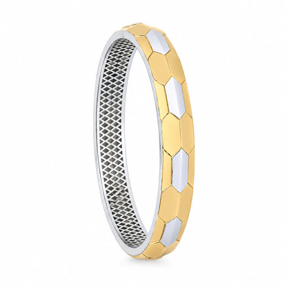 Dual-Tone Faceted Panel Ladies Bangle | 925 Sterling Silver