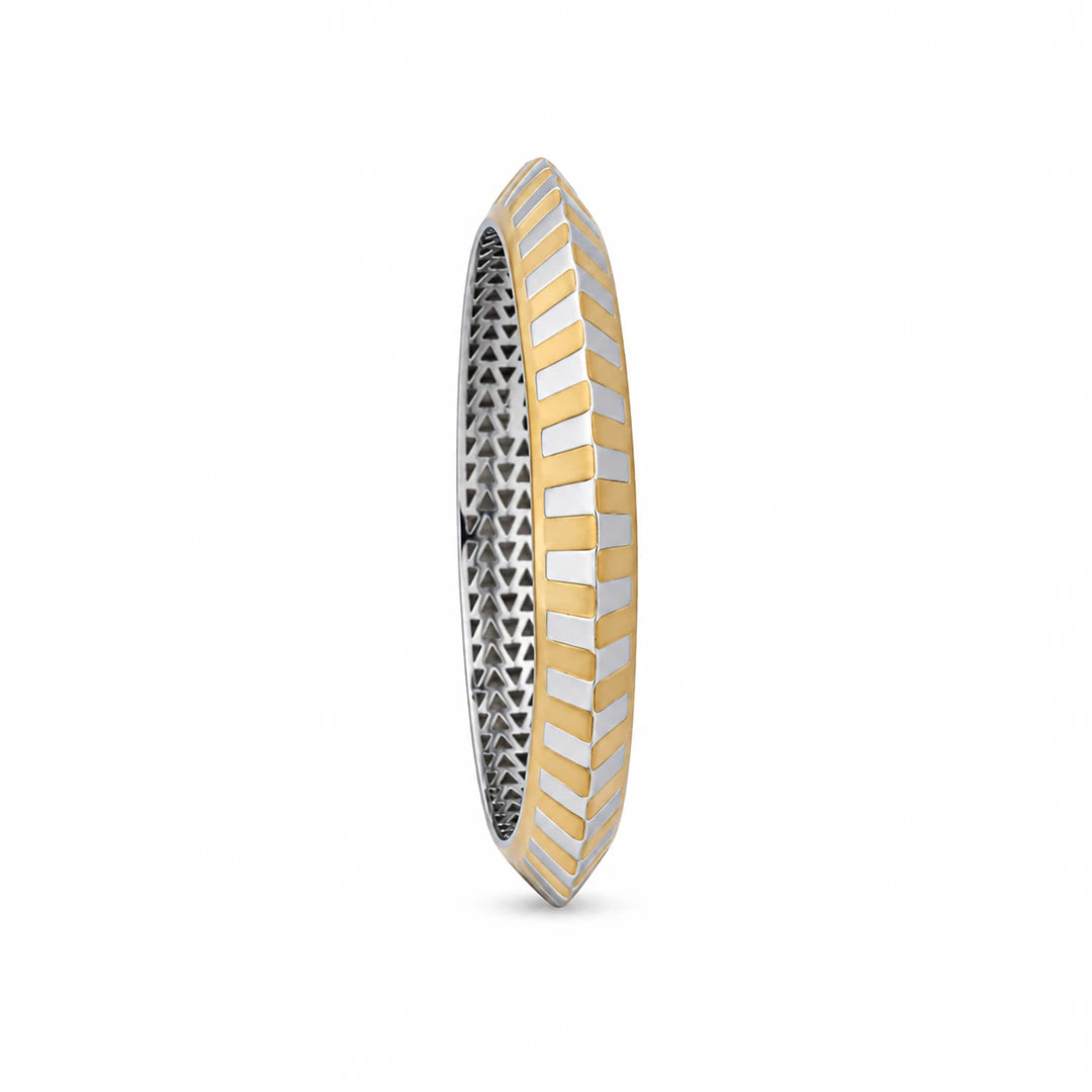 Gold-Silver Herringbone Stripe Ladies Bangle | 925 Sterling Silver
