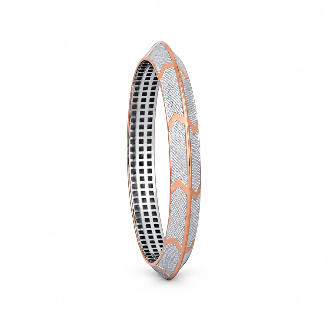 Rose-Silver Textured Chevron Ladies Bangle | 925 Sterling Silver