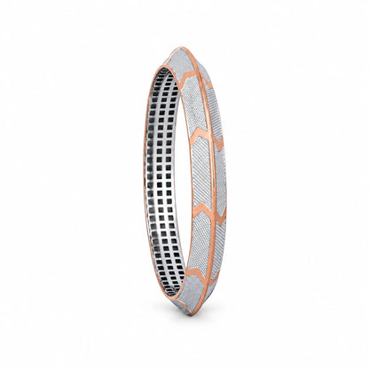Rose-Silver Textured Chevron Ladies Bangle | 925 Sterling Silver