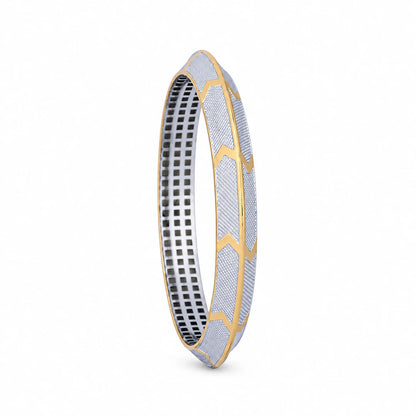 Gold-Silver Textured Chevron Ladies Bangle | 925 Sterling Silver