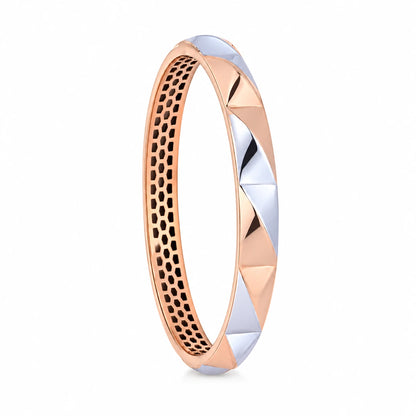 Dual-Tone Faceted Wave Ladies Bangle | 925 Sterling Silver
