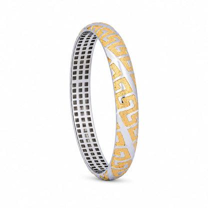 Dual-Tone Greek Key Ladies Bangle | 925 Sterling Silver