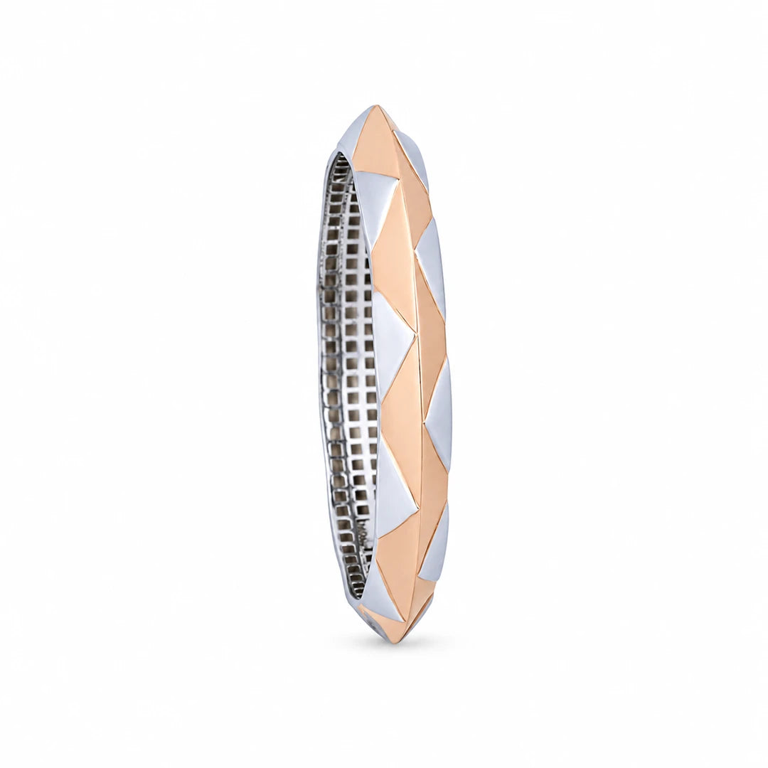Dual-Tone Prism Facet Ladies Bangle | 925 Sterling Silver