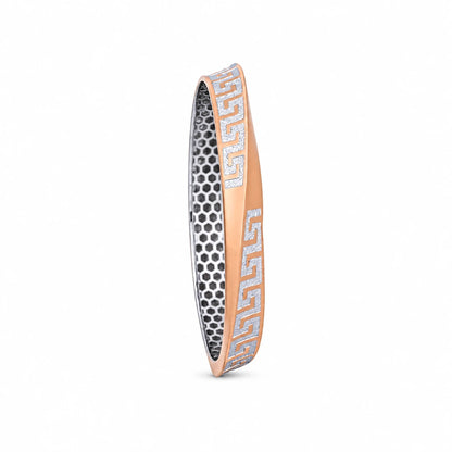 Rose-Tone Greek Key Inlay Ladies Bangle | 925 Sterling Silver