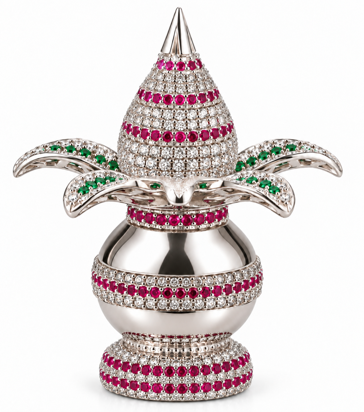 Silver Tone Purna Kalash Showpiece with Four Leaf