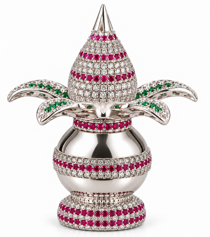 Silver Tone Purna Kalash Showpiece with Four Leaf