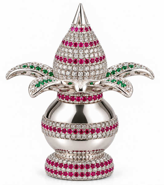 Silver Tone Purna Kalash Showpiece with Four Leaf