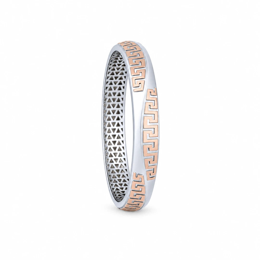 Rose-Silver Greek Key Ladies Bangle | 925 Sterling Silver