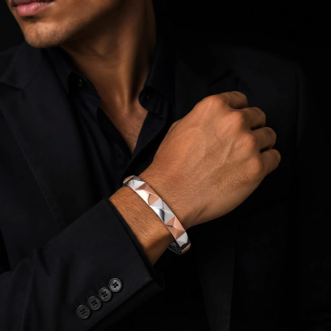 Rose-Silver Sculpted Panel Ladies Bangle | 925 Sterling Silver