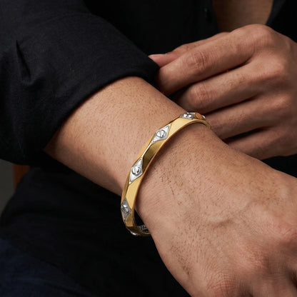 Gold-Silver Studded Panel Ladies Bangle | 925 Sterling Silver