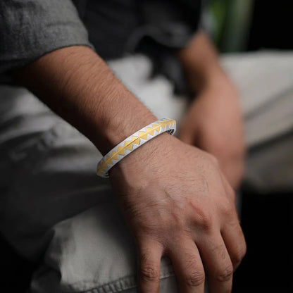 Gold-Silver Zigzag Edge Ladies Bangle | 925 Sterling Silver