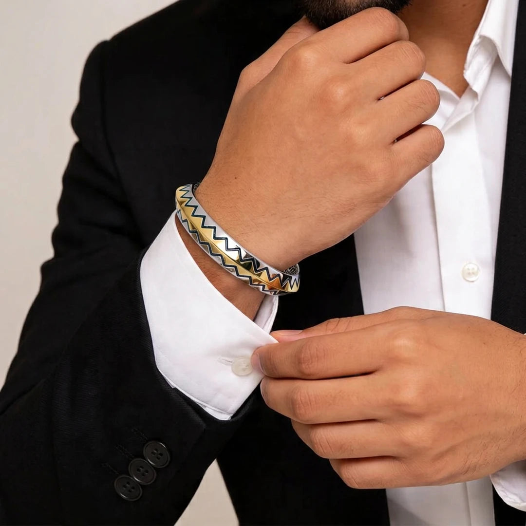 Gold-Silver Enamel Zigzag Ladies Bangle | 925 Sterling Silver
