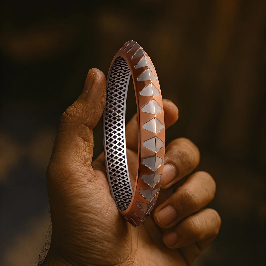 Rose-Silver Geometric Shield Ladies Bangle | 925 Sterling Silver