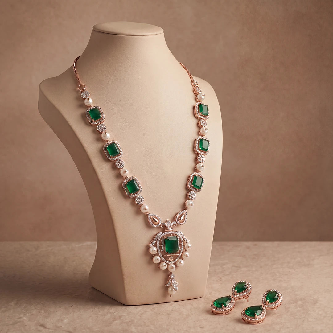 Verdant Pearl Frame Necklace Set | 925 Sterling Silver