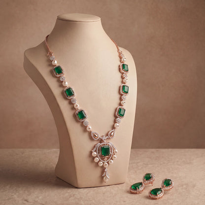 Verdant Pearl Frame Necklace Set | 925 Sterling Silver