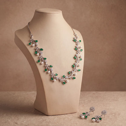 Verdant Vine Pearl Necklace Set | 925 Sterling Silver