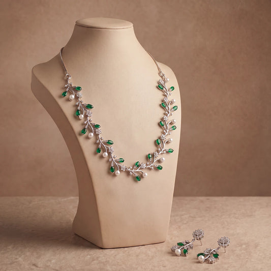 Verdant Vine Pearl Necklace Set | 925 Sterling Silver