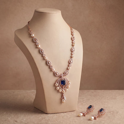 Celestia Blue Pearl Necklace Set 925 Sterling Silver