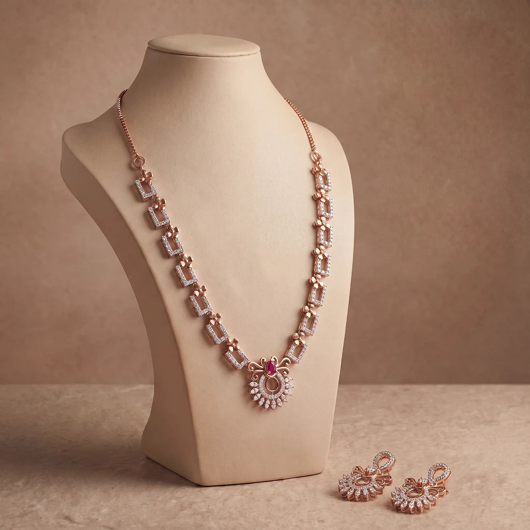Rosé Halo Ruby-Tone Necklace Set | 925 Sterling Silver