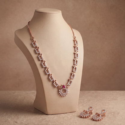 Rosé Halo Ruby-Tone Necklace Set | 925 Sterling Silver