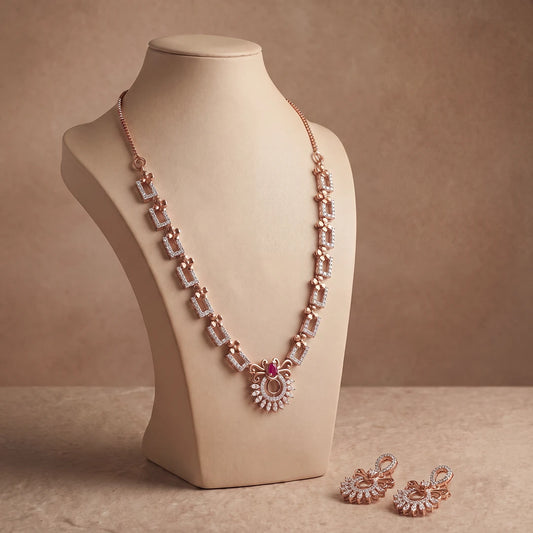 Rosé Halo Ruby-Tone Necklace Set | 925 Sterling Silver