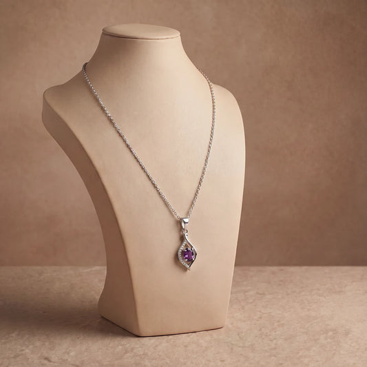Amethyst Leaf Drop Pendant Necklace |  925 Sterling Silver