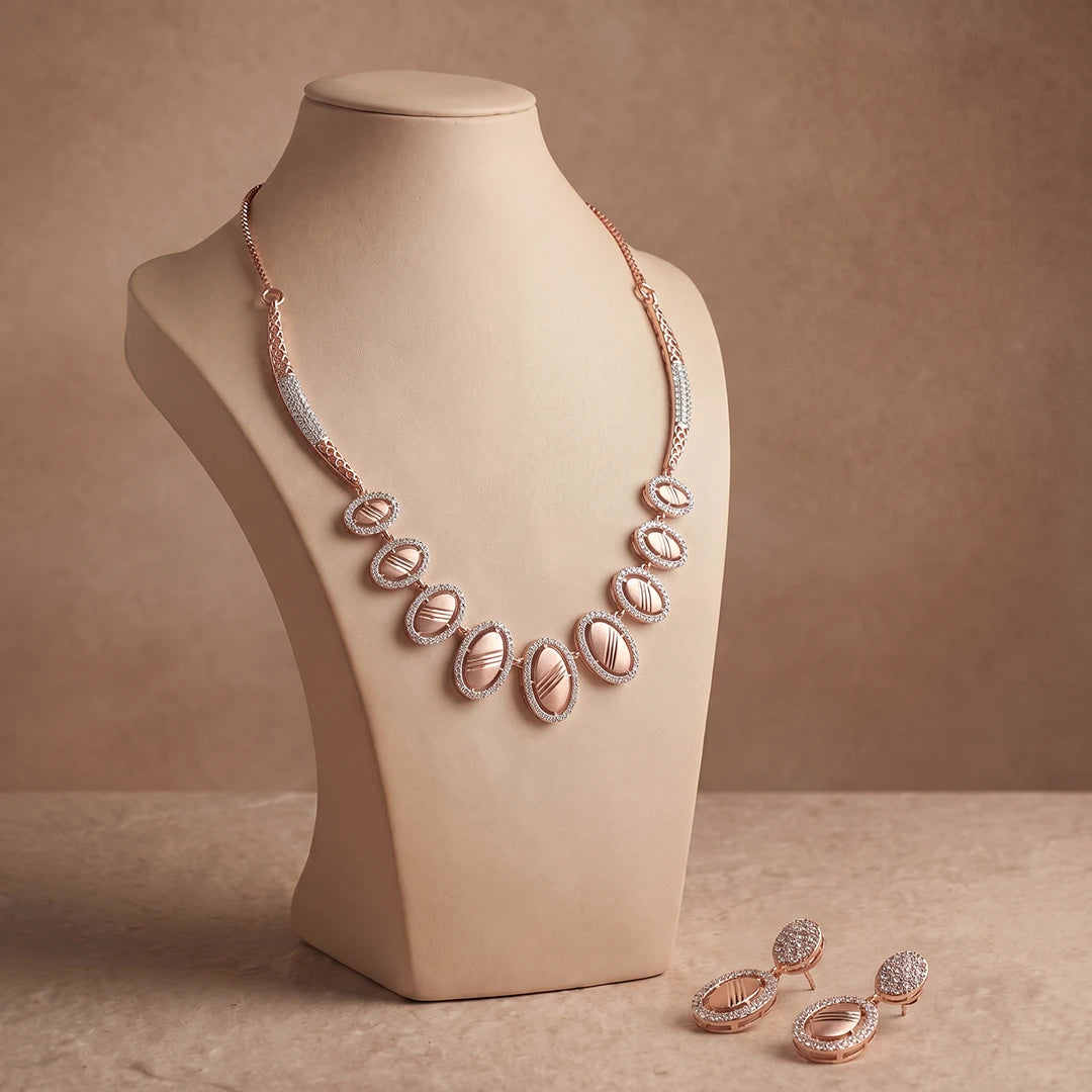 Rosé Orbit Oval Necklace Set | 925 Sterling Silver