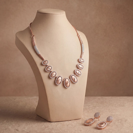 Rosé Orbit Oval Necklace Set | 925 Sterling Silver