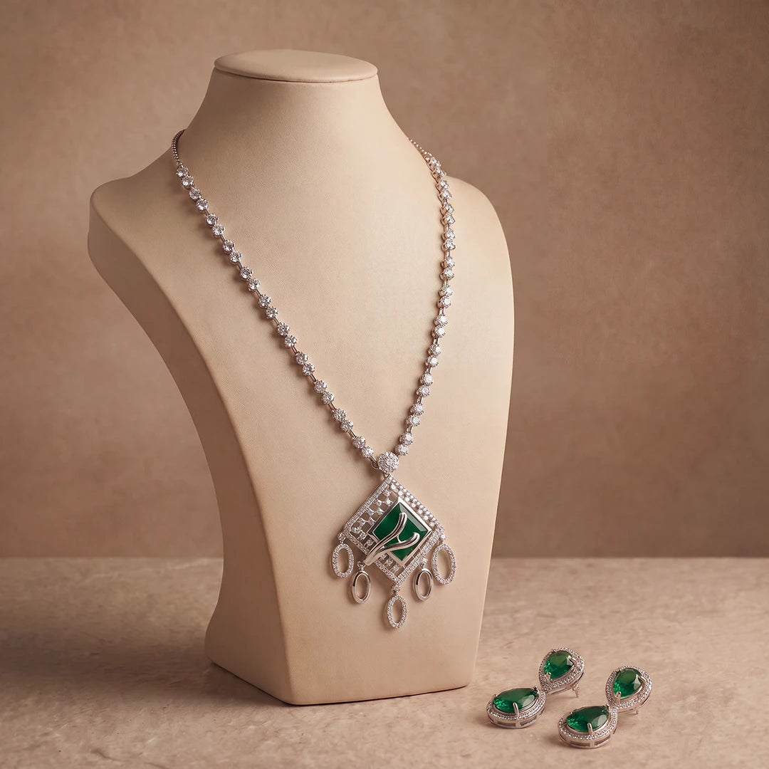 Verdant Axis Geometric Necklace Set | 925 Sterling Silver