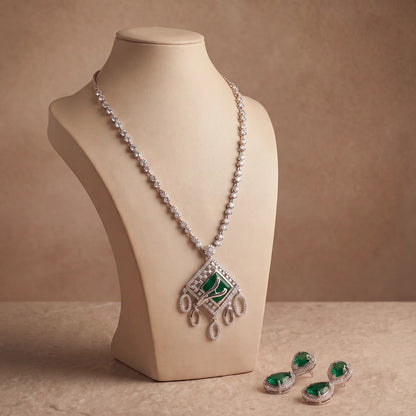 Verdant Axis Geometric Necklace Set | 925 Sterling Silver
