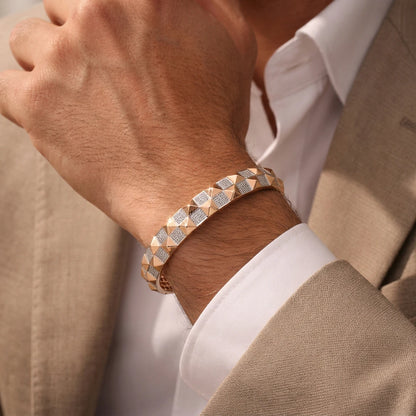 Dual-Tone Geometric Pavé Bangle | 925 Sterling Silver