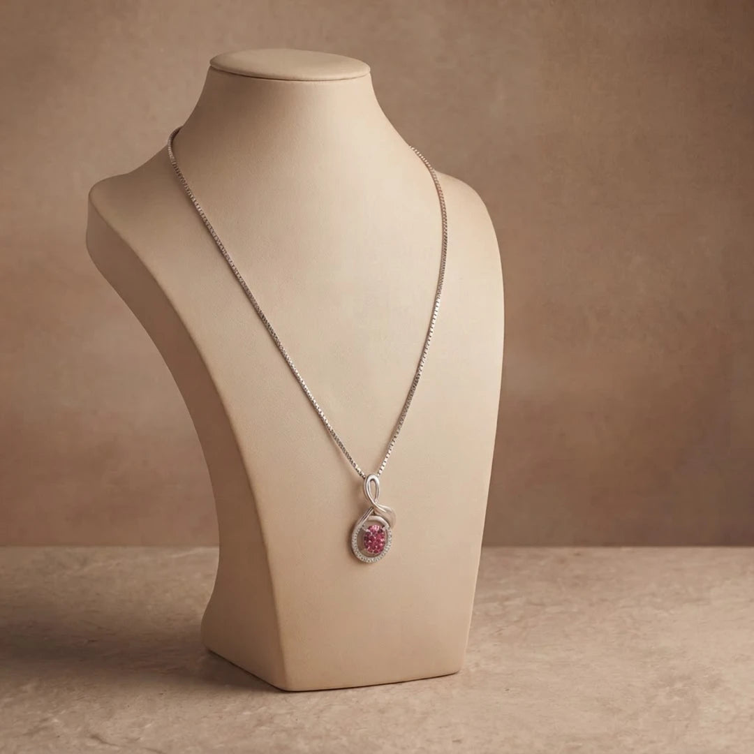 Blush Swirl Halo Pendant Necklace | 925 Sterling Silver