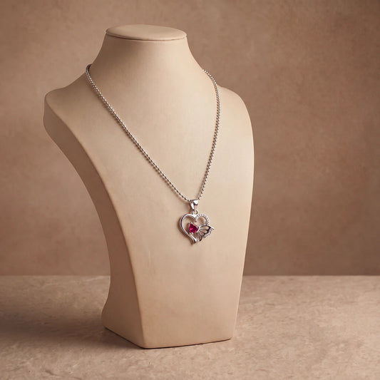 Crimson Heart Butterfly Pendant Necklace | 925 Sterling Silver