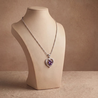 Violet Heart Halo Pendant Necklace | 925 Sterling Silver