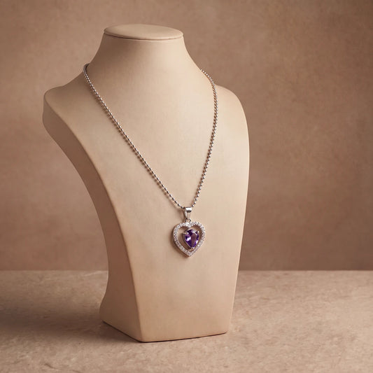 Violet Heart Halo Pendant Necklace | 925 Sterling Silver