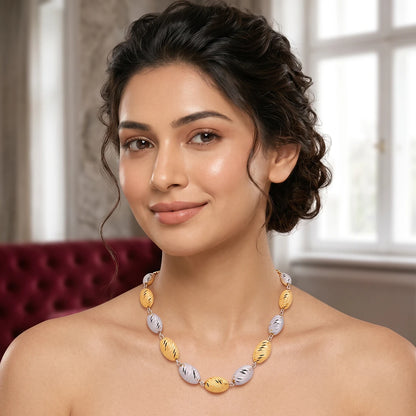 Gold & Silver Ribbed Oval Bead Ladies Chain | 925 Sterling Silver