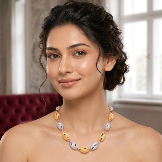 Gold & Silver Ribbed Oval Bead Ladies Chain | 925 Sterling Silver