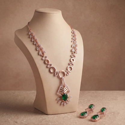 Verdant Chevron Leaf Necklace Set | 925 Sterling Silver