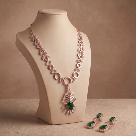 Verdant Chevron Leaf Necklace Set | 925 Sterling Silver