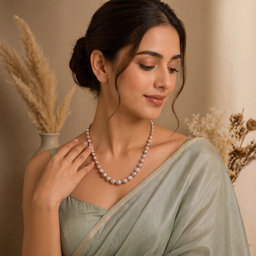 Two-Tone Faceted Sphere Ladies Chain | 925 Sterling Silver