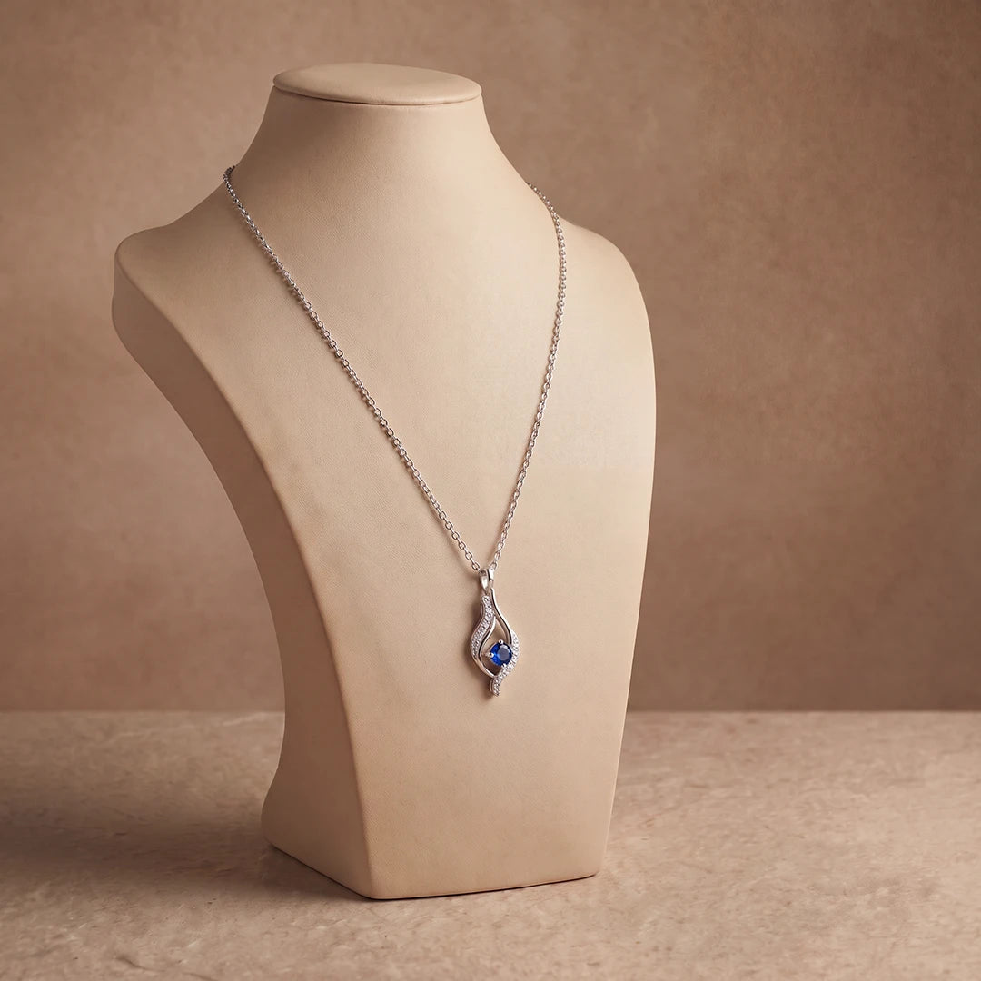 Azure Flame Drop Pendant Necklace | 925 Sterling Silver
