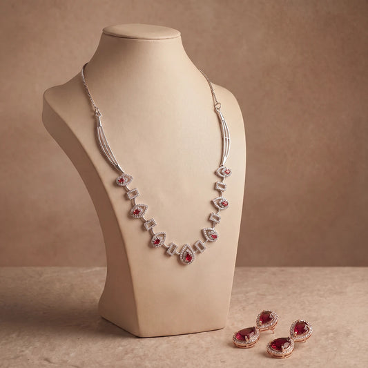Crimson Teardrop Link Necklace Set | 925 Sterling Silver