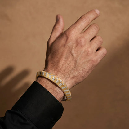 Gold-Silver Herringbone Stripe Ladies Bangle | 925 Sterling Silver